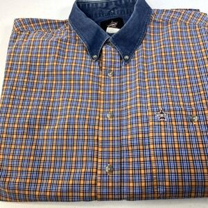 Wrangler PBR Men's Orange & Blue Plaid Button Down Rodeo Shirt Size 2XL
